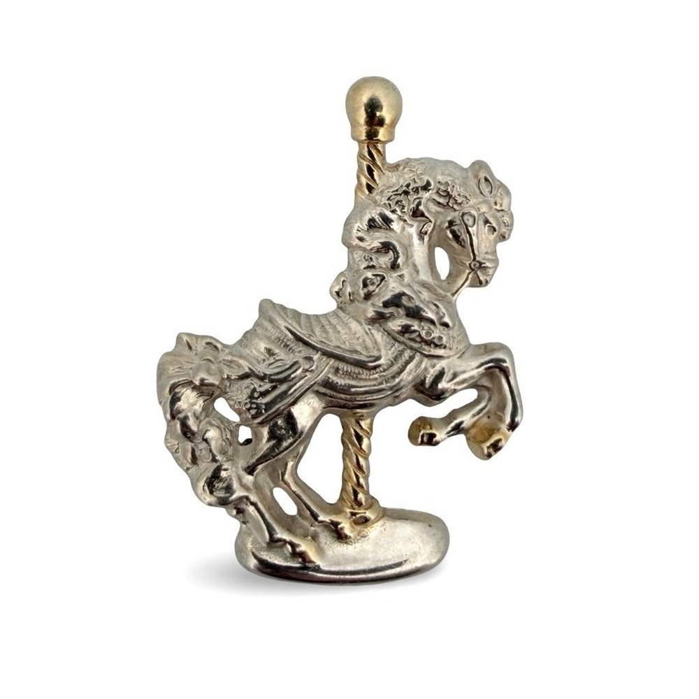 Vintage Gorham Sterling Silver Carousel Horse Brooch Pin Gold Merry-Go-Round